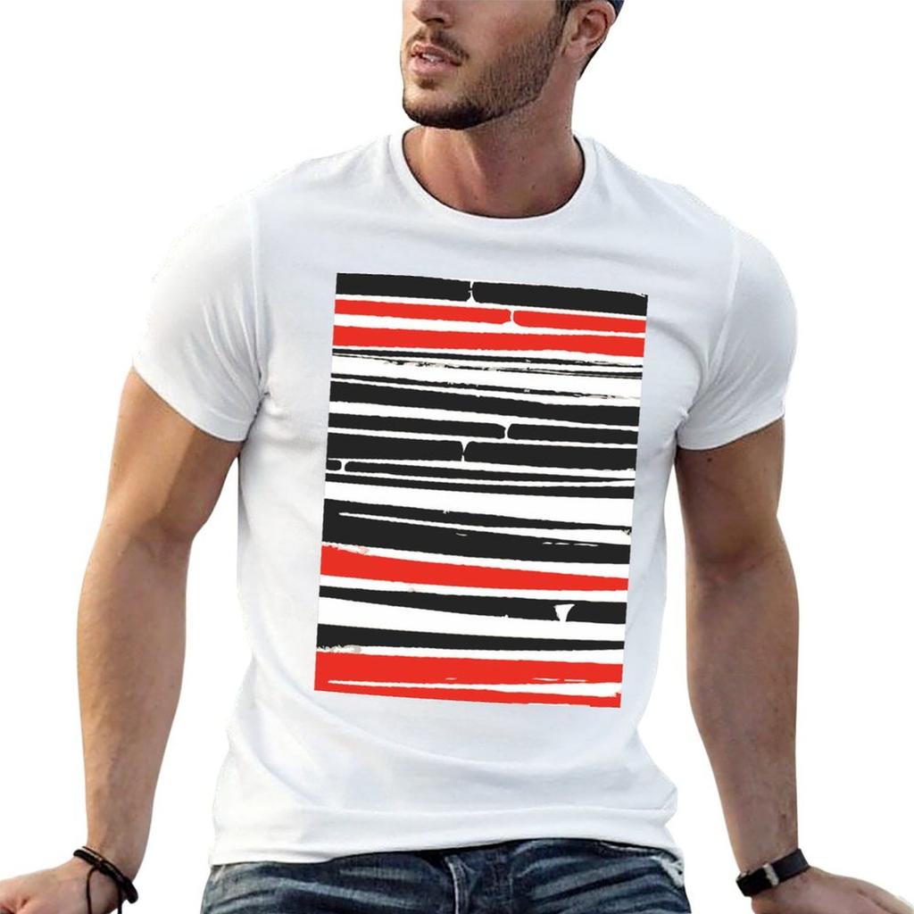 Abstract Black Red Stripe T-Shirt T Shirts for Man Cotton Funny Man T Shirt Cotton T Shirts for