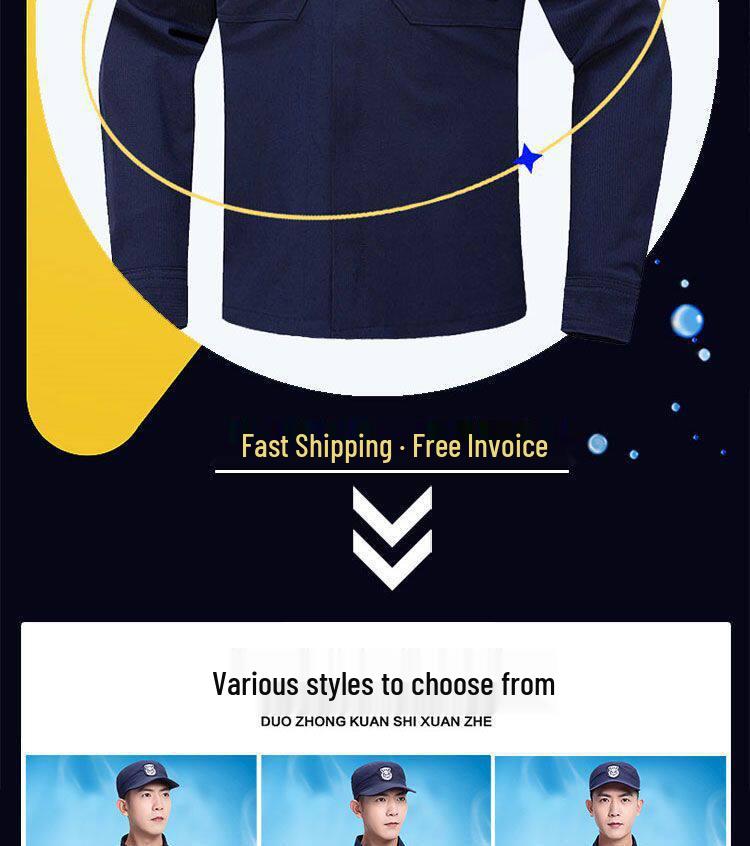 Blue Security Uniform Set: Quick-Drying, Long-Sleeved Top & Plus Velvet Jacket for Spring and Autumn
