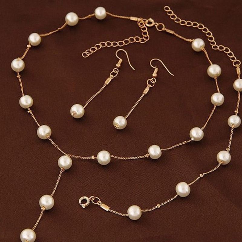 Pearl Necklace Bracelet Earrings Set, Sweet OL Elegant Pearl Simple Temperament Accessories