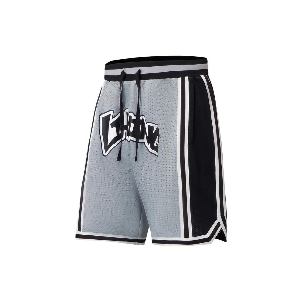 Li Ning Sports Series Color Block Letter Print Logo Basketball Shorts Men Shorts Ultimate-Gray AAPS267-3