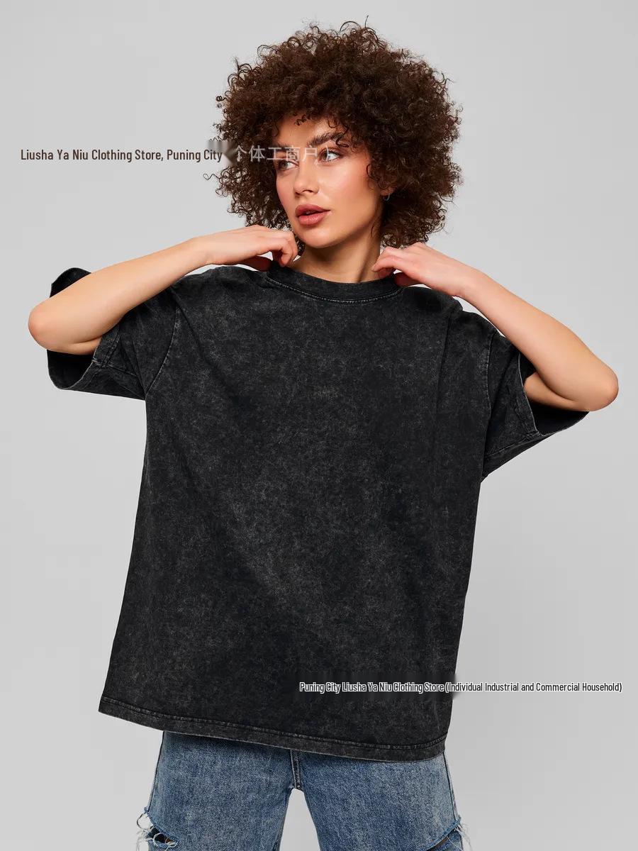 Women s Retro American Style Distressed Cotton T-Shirt: Cozy, Solid Color, Short Sleeve XXXL