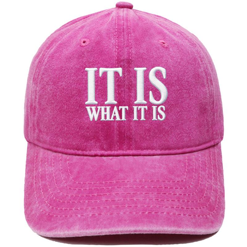 IT IS WHAT IT IS Alphabet Embroidered Baseball Cap Washed Retro Men's and Women's Casual Shade Daddy Hat