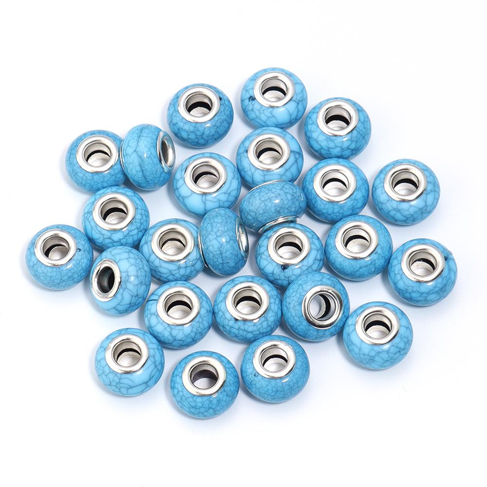 20pcs/lot Resin Beads 14mm Colorful Turquoise Lines Large Hole Spacer Beads For Jewelry Making DIY Necklace Bracelet Accessories