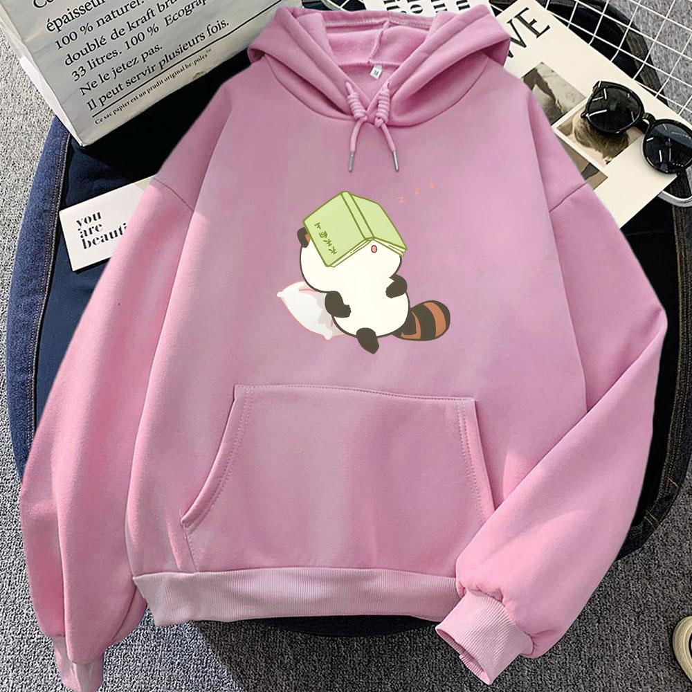 Raccoon Study Sleeping Graphic Hoodies Kawaii Cartoon Printing Girls Sweatshirts Long Sleeve Women Men Pullovers Hooded
