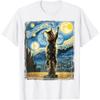 Van Gogh Starry Night Style Artistic Maine Coon Cat Men Women Kids T-Shirt