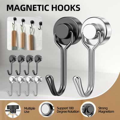 Swivel Heavy Duty Magnetic Hooks Black Silver Strong Magnetic Hooks for Hanging Cruise Cabins Refrigerator Kitchen Locker