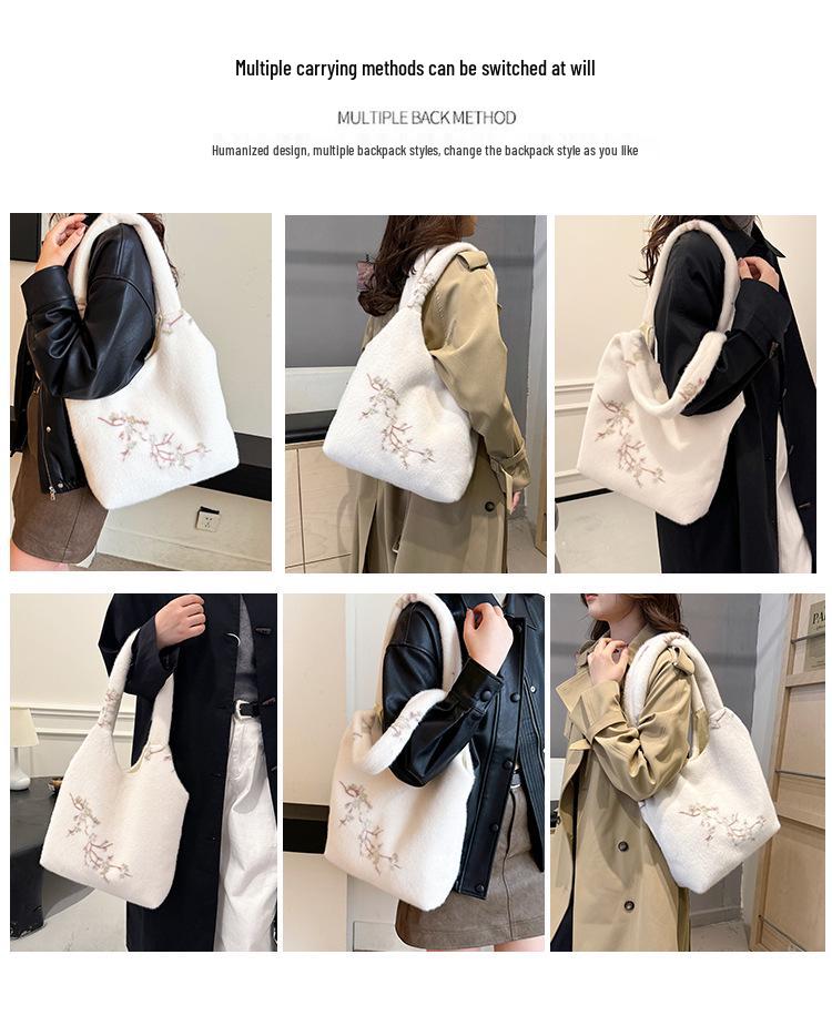 Korean Style Winter 2025 Plush Handbag - Versatile Single Shoulder, Large Capacity, Chinese Design