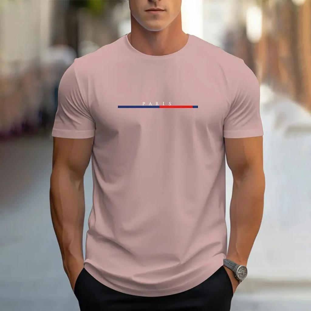 Summer Casual Loose PARI Letter Pattern Printed T-shirts Round Neck Short Sleeved Men's T-shirts