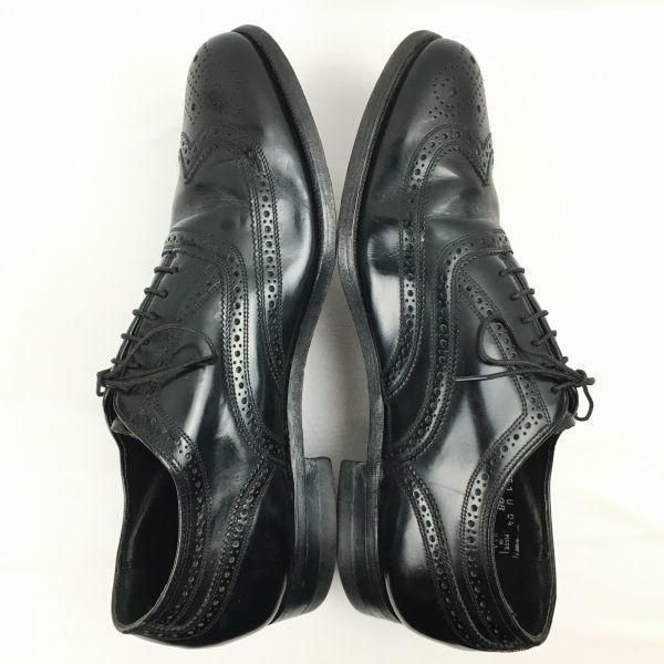 80s USA Made Vintage FLORSHEIM Full Brogue Wingtip Shoes Black Size 9D/26.5-27.0 Men's(USED)