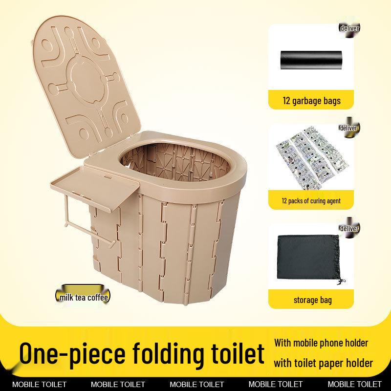 Portable Folding Toilet with Lid for Travel and Outdoor Use