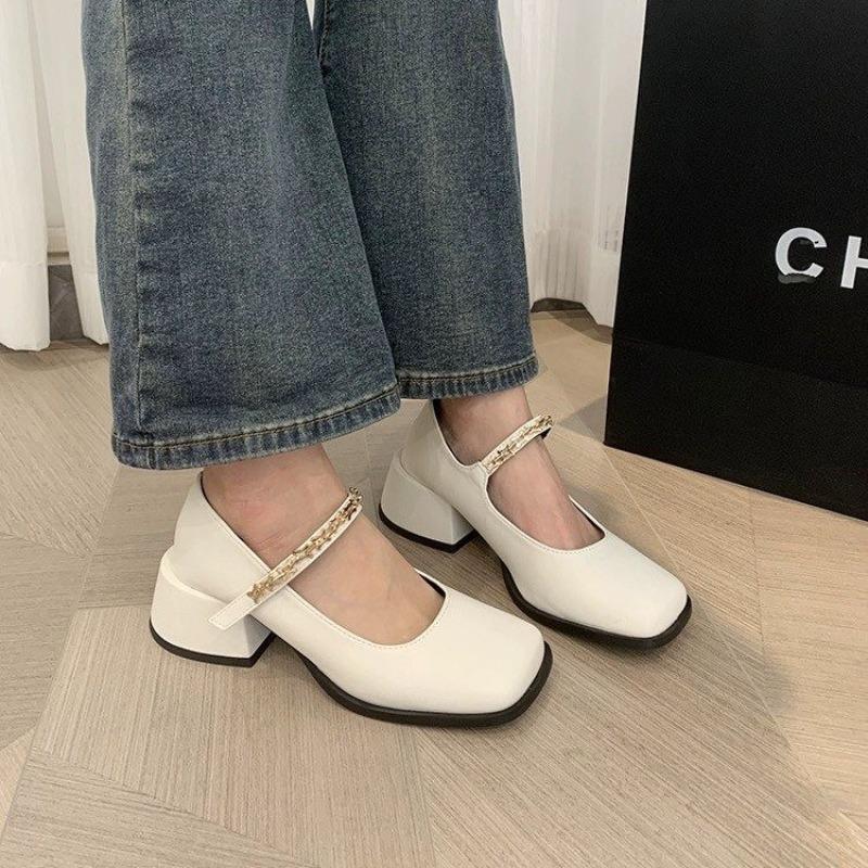 African Woman Shoe 2024 Shallow Mouth Summer High Heels Mary Jane Square Toe Chunky Sandals Sexy Pump Burgundy Leather Latest