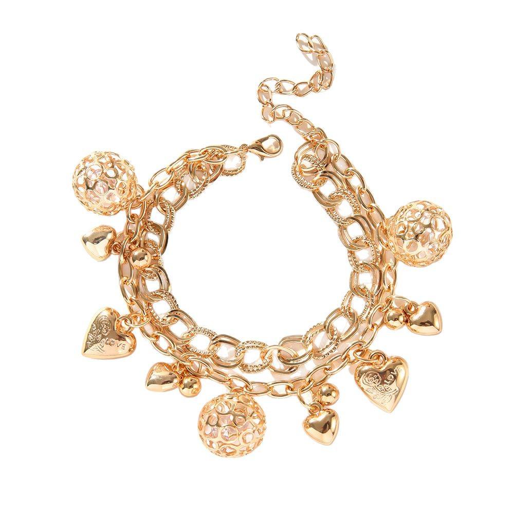 Gold Electroplated Multi-layer Love Pendant Bracelet with Extension Chain