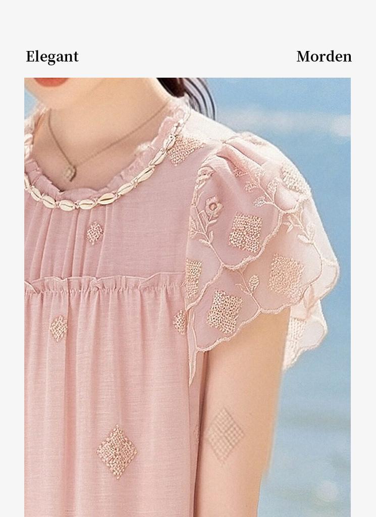 Summer dress with lotus leaf sleeves, loose cake skirt, slimming short skirt