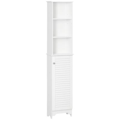 Bathroom Column with 3-Tier Shelf and Closed Cabinet, In MDF and Chipboard, 34x20x165 Cm, White
