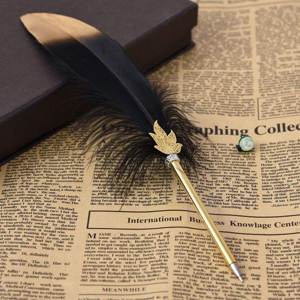 Fashion Student Stationery Gift Writing Supplies Ballpoint Pen Feather Decor Writing Pen 0.5mm