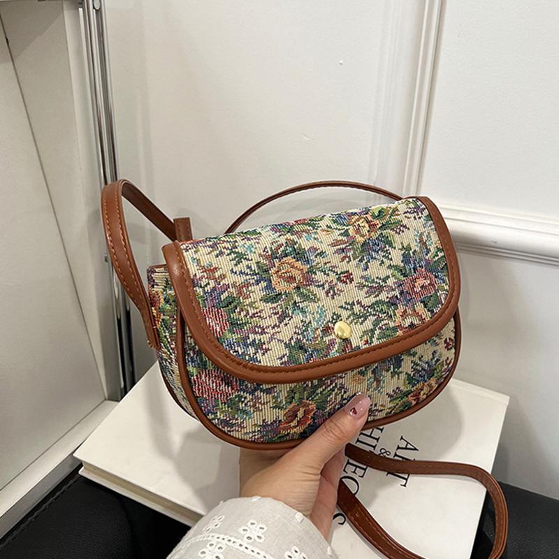 Retro Flowers Pattern Bags Simple Style Designer Women Shoulder & Crossbody Bags Small High Quality Handbags Purses
