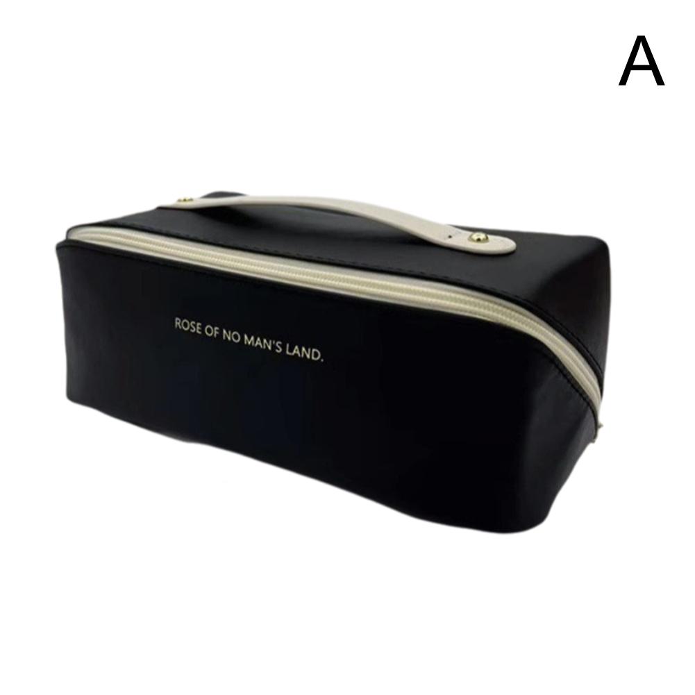 

PU Leather Makeup Bag Large Capacity Waterproof Toiletry Bag Simple & Fashionable Travel Organizer for Cosmetics & Essentials чорний