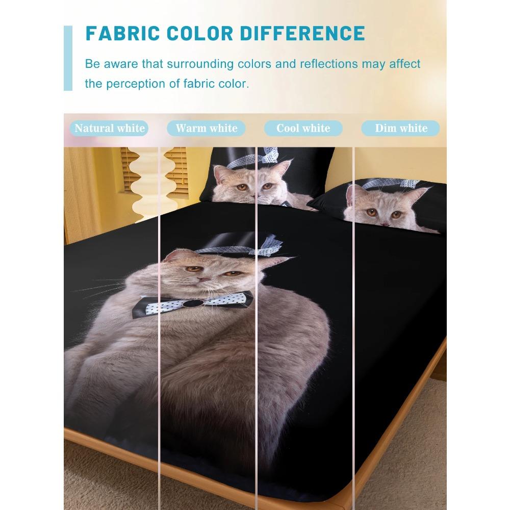 1 Cartoon Niedliches Tier Katze Digital Bedrucktes Mattiertes Spannbettlaken, Schlafzimmer Bedruckte Bettdecke, Bettwäsche(Kein Kissenbezug)