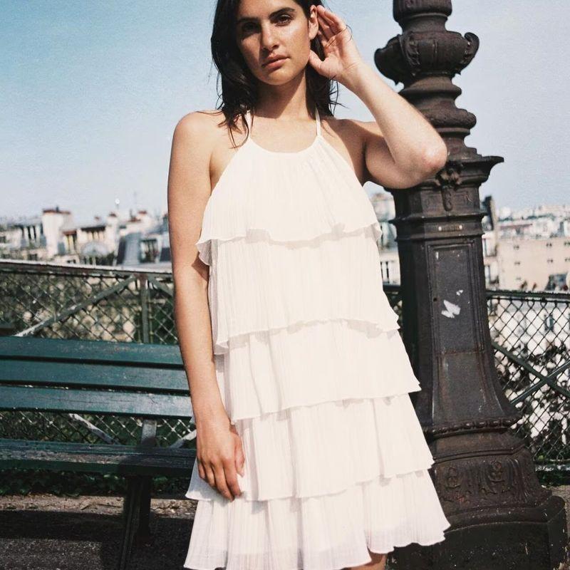 Zbzr Spring New Women Clothes Western Style Fashion Hanging Collar Laminated Decoration Dress 1165452 300