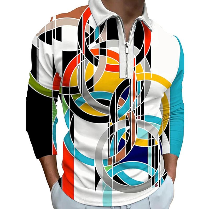 

Рубашки поло мужские с длинным рукавом модные разноцветные круглые кольца с принтом новая мужская рубашка поло футболка на молнии с длинными рукавами топ