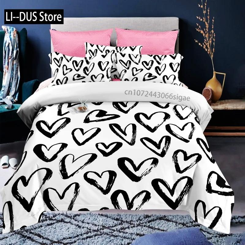 Custom Name Love Heart Valentine's Day 3D Duvet Cover Bedding Set Comforter Linen Pillowcases Wedding Decor Twin King Queen