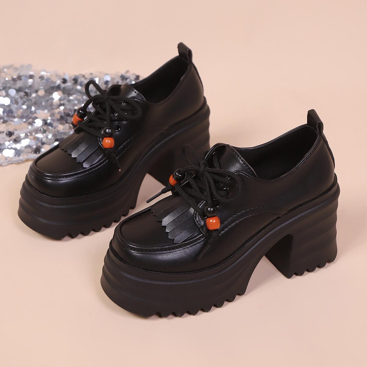 

Женские лоферы на платформе с бантом, весна 2025, новый британский стиль, черные туфли из мелкой кожи, универсальные одинарные туфли 40 чёрный