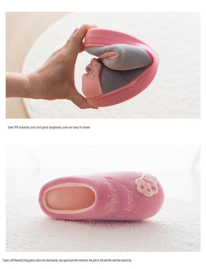 Winter Women's Cute Cartoon Closed Heel Velvet Slippers - Non-slip, Warm, Indoor Cotton Fur for Couples