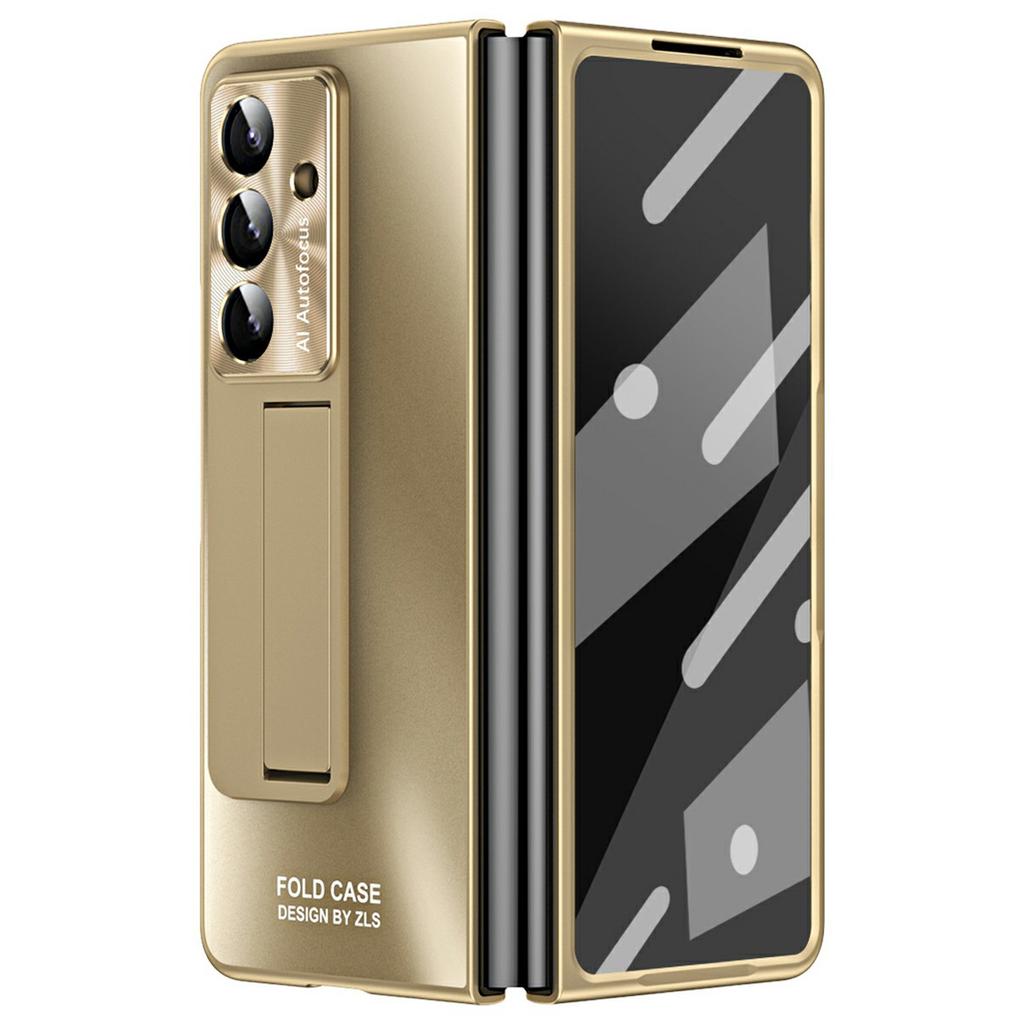 For Samsung Galaxy Z Fold7 5G Case Kickstand Matte PC Phone Cover with Tempered Glass Film