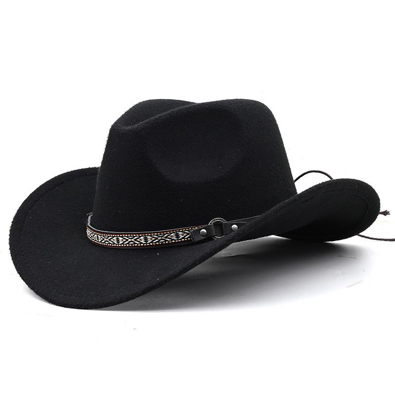European and American fashion woolen top hat women's webbing hemmed cowboy jazz hat autumn and winter English felt hat men's cowboy hat felt hat
