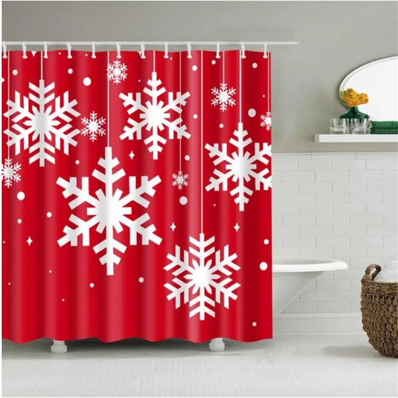 Merry Christmas Shower Curtain Christmas Home Decor Snowman Santa Claus Bathroom Curtain Polyester Fabric Bath Screen with Hooks