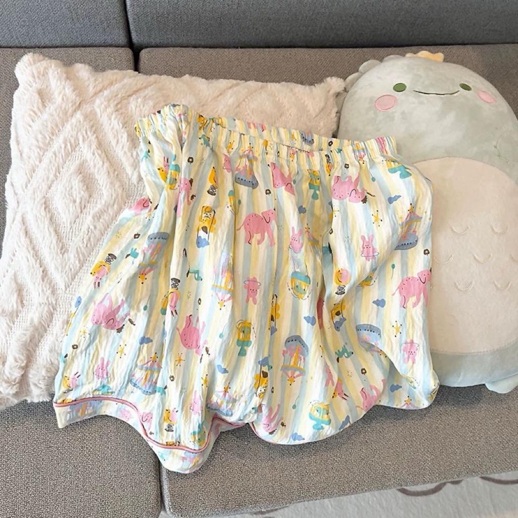 Women's Summer Cotton Pajama Set - Sweet Cardigan, Short Sleeve Top, and Shorts for Home Wear