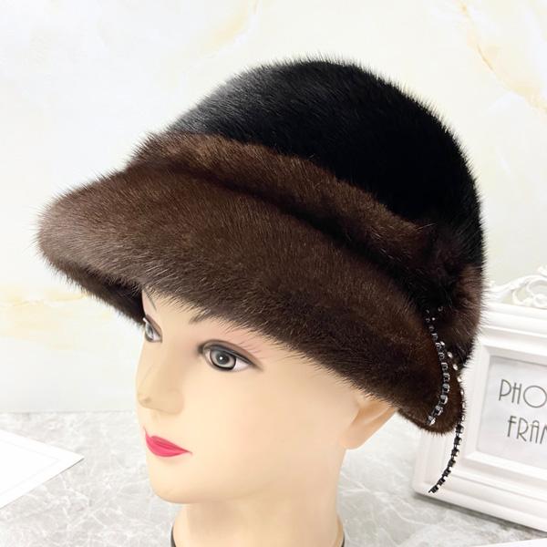 

Luxury Women Real Fur Hat Genuine Mink Fur Fedoras Stylish Diamond Dome Bucket Hats Winter Warm Outdoor Patchwork Female Caps head size 55-62cm