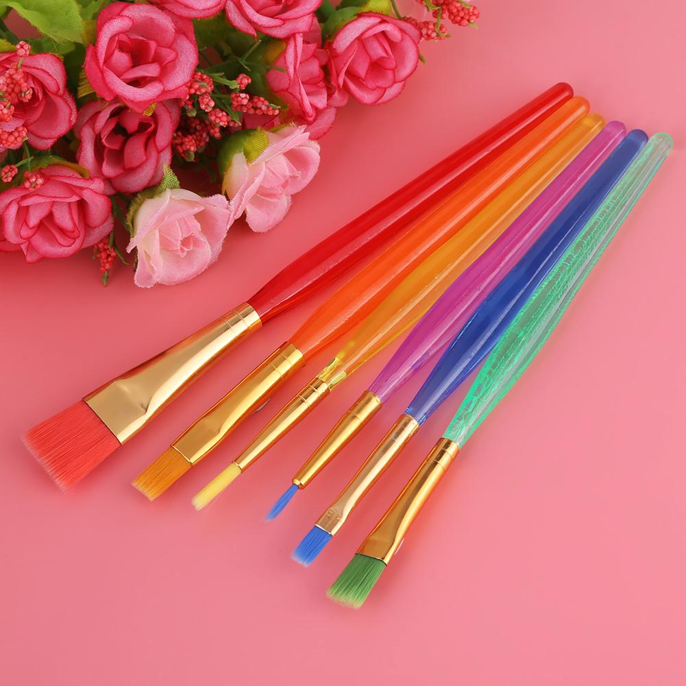6 Pcs Paint Brush Set, Colorful Nylon Hair Paints Artist Pinteboises with Plastic Handle for Body Rock