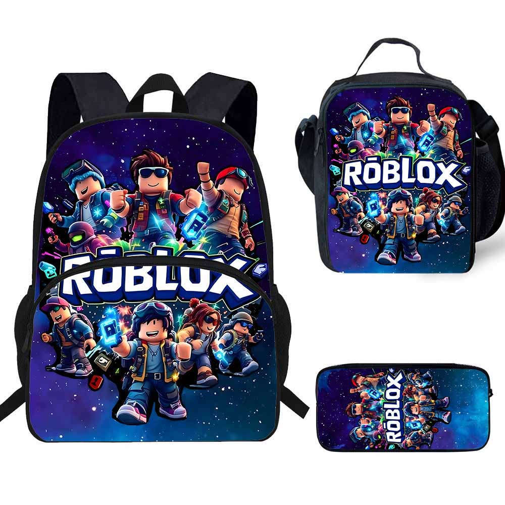 New ROBLOX Backpack Lunch Bag Pencil Case Three Piece Set Children's Backpack Cartoon Backpack