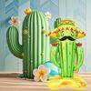 1Pcs 62inch Cactus Foil Balloons with Sombreros Vibrant Green Red Self-Sealing for Garden Beach Festive Party Decorations