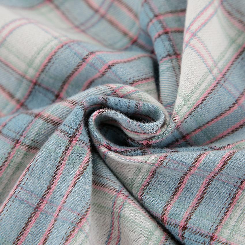 Women Long Sleeve Blue Plaid Shirt Vintage Oversized Loose Fit Blouse for Woman