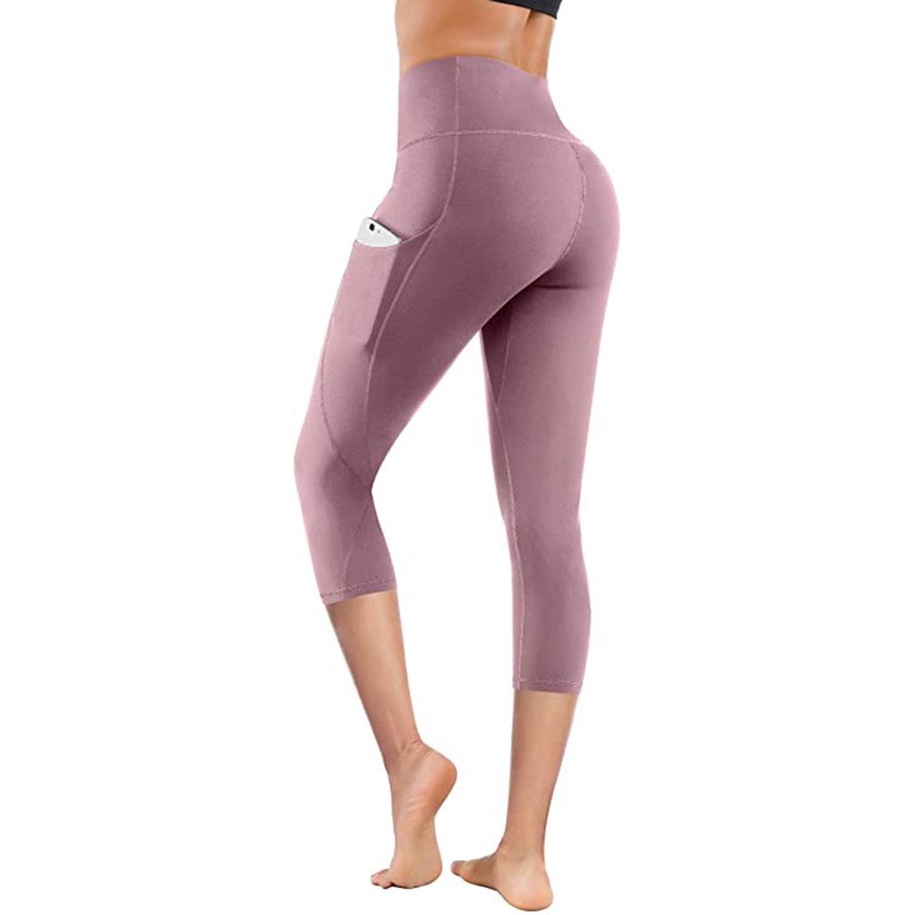 Leggings da Yoga a Vita Alta Taglie Forti con Tasca Laterale, Colore Unito, Lunghezza Sette Quarti per Corsa e Sport.