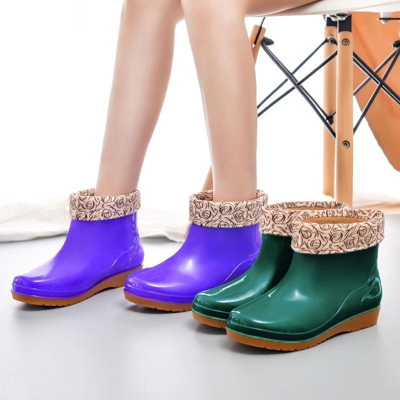 Rain Shoes Women's Short Tube Fashion Non-slip Rain Boots Adult Water Shoes Wear Water Boots Waterproof Shoes Warm and Cotton
