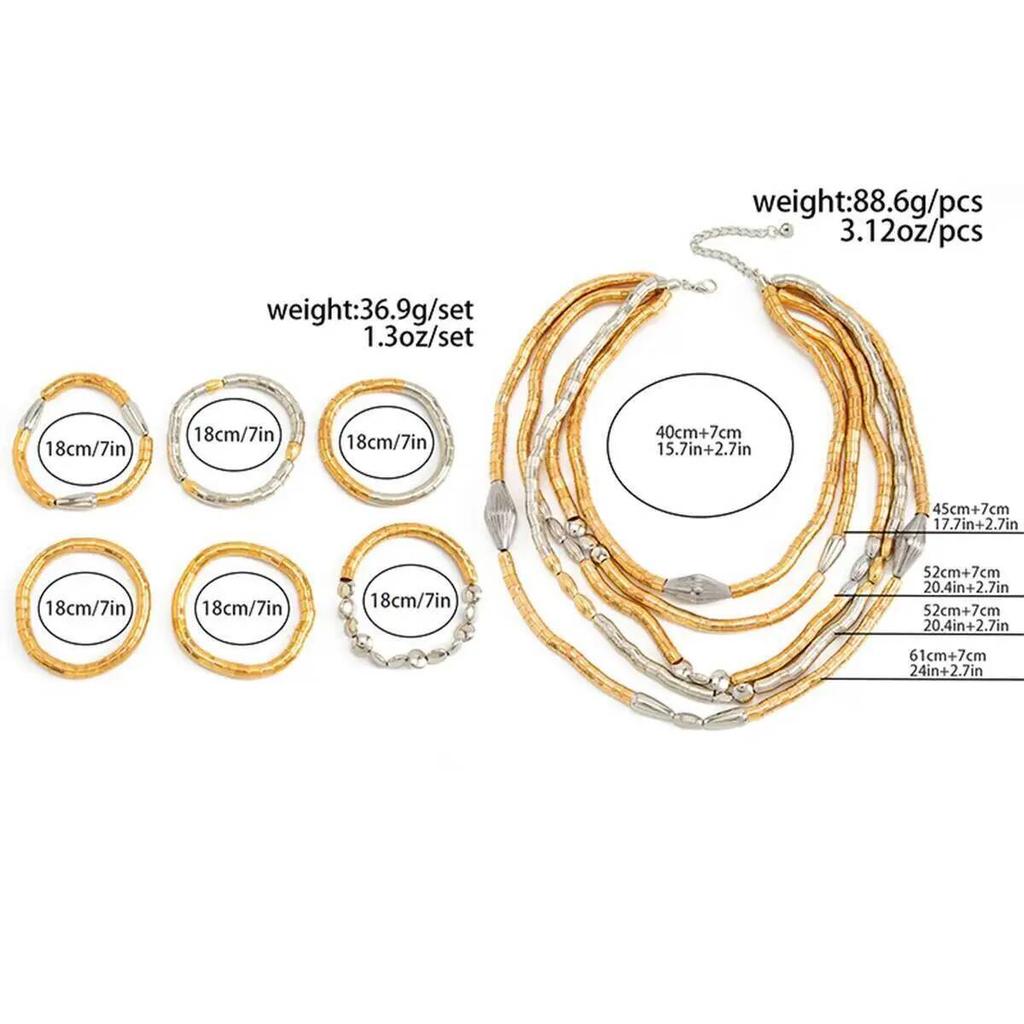 SHIXIN Punk Creative MultiLayer Hand-Woven Necklace Bracelet Set Women Gold Silver Color Stacking CCB Beads Chain Trendy Jewelry