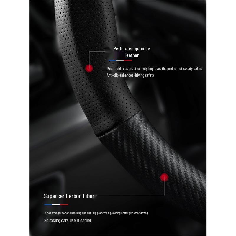 Geely Binyue Steering Wheel Cover, 18-24 Models, Carbon Fiber, Unisex, Four Seasons, Ultra-thin, Anti-slip.