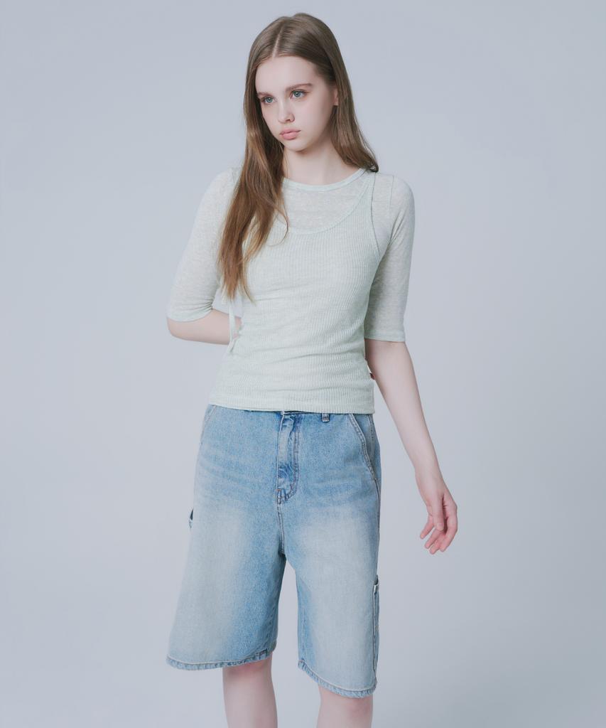 WAARFORWOMAN W1151 Stitch Point Shorts_Medium Blue