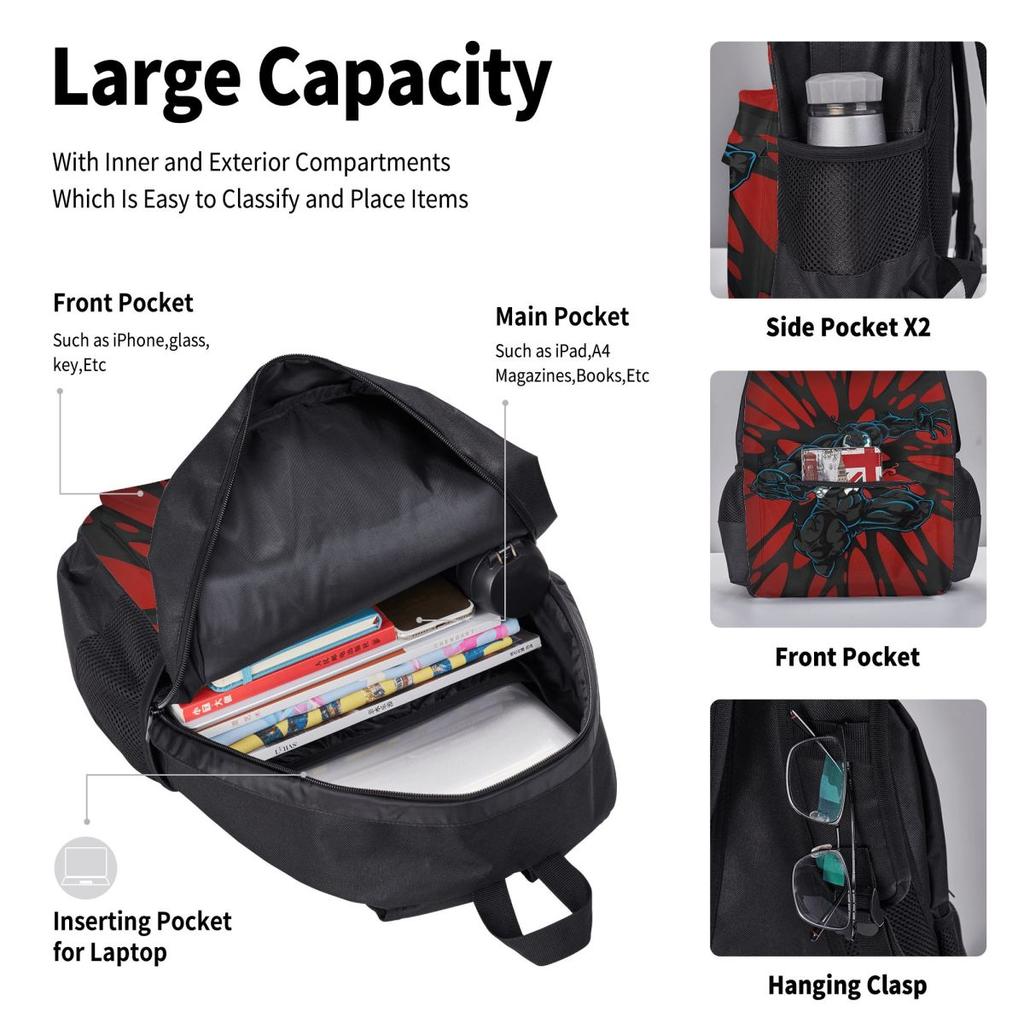 3pecs/set Venom Backpack for Teenage High-capacity Superhero Antihero Laptop Daypack Lunch bag Pencil Case