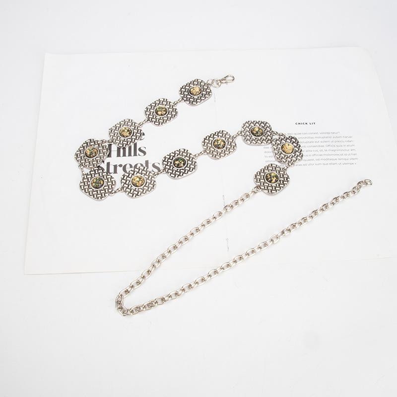 Turquoise Retro Waist Chain Women's Metal Chain Fashionable Personalized Waist Decoration Versatile Dress Belt Women