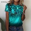 Love Heart Floral Pattern Women Fashion T-Shirts Summer Short Sleeve 3d Print Street Trend Ladies Tees Casual Tops