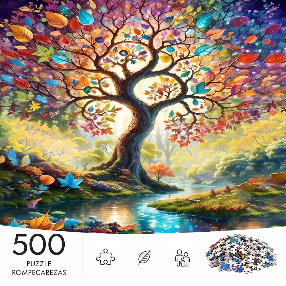 500pcs Advanced Jigsaw Puzzle Suitable for & Families - Rectangular Brain with Iridescent Spirit Tree Forest Reflections, Portable Challenge for Decor