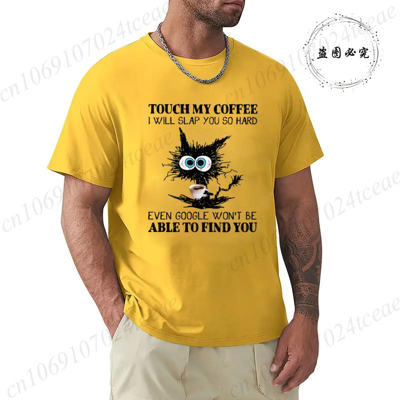 Unisex Unisex Cartoon TShirt Summer Harajuku Funny Cat Coffee Print Tees Streetwear Clothes Touch My Coffee Sarcastic Gift Y2K Top