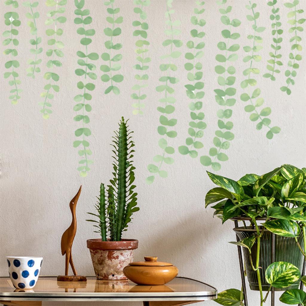 Self-Adhesive Floral Wall Decals Green Potted Plant Wall Stickers for Bedroom Headboard Living Room Decor
