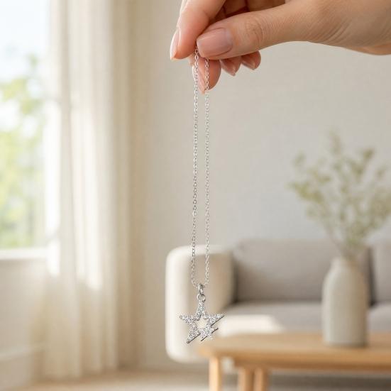 Five-pointed Star Necklace, Sparkling Rhinestone Stars Pendant Necklace, Adjustable Dainty Necklace Jewelry Gift for Women Girlfriend Friend