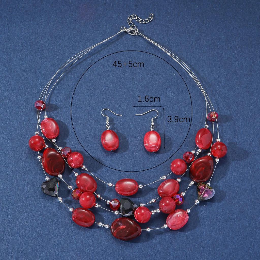 Women Bridal Wedding Crystal Necklace Earrings Beads Jewelry Set