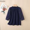 ZANZEA Women Casual Polka Dot Print Splice 3/4 Sleeve Loose Crew Neck Blouse